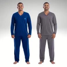 Kit 2 Pijama Longo de Frio Inverno Liso Masculino Manga Comprida e Calça Revenda