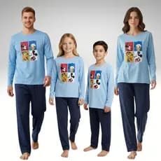 Kit Família Combinado Estampas Personagens Divertidos Pijama De Frio Manga e Calça Longa Tal Pai Tal Mãe e Tal Filho