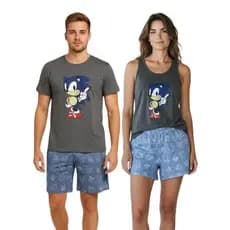 Kit Casal Pijama Malha Premium Personagens – Feminino Regata + Short e Masculino Manga Curta + Short Confortável Oferta