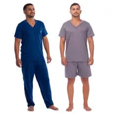 KIT 2 PIJAMAS MASCULINO VERÃO MANGA CURTA E SHORT E MEIA ESTAÇÃO  MANGA CURTA E CALÇA COMPRIDA OFERTA