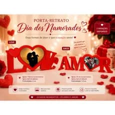 Porta Retrato LOVE e AMOR de Foto Presente Dia dos Namorados Romântico Casal