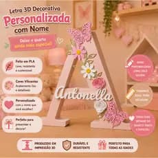 Letra 3D Personalizada Borboleta Com Nome Decoração Infantil Feminina Porta Maternidade Em PLA