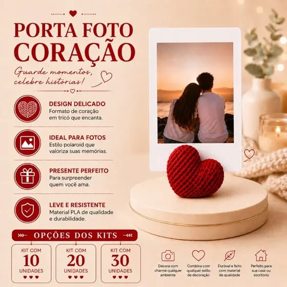 ❤️ Kit Porta Foto Polaroid Coração Tricô 10 20 30 Unidades Presente Decorativo Romântico ❤️