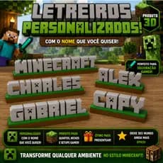 Letreiro Minecraft Decoração Menino Presente Quarto Infantil 3D