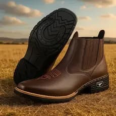Botina Texana Masculina Bota Bordada Country Confortável Em Couro ECO
