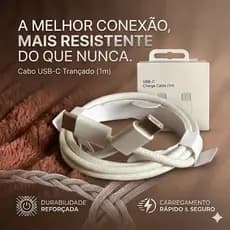Cabo USB-C Tipo-C Iphone Trançado Carregamento Rápido 60W Reforçado Compatível Celular Smartphone 1m