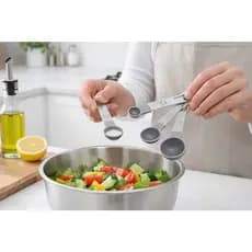 Kit Colheres Medidoras Inox e Plástico 4 Peças – Medidor de Cozinha para Receitas