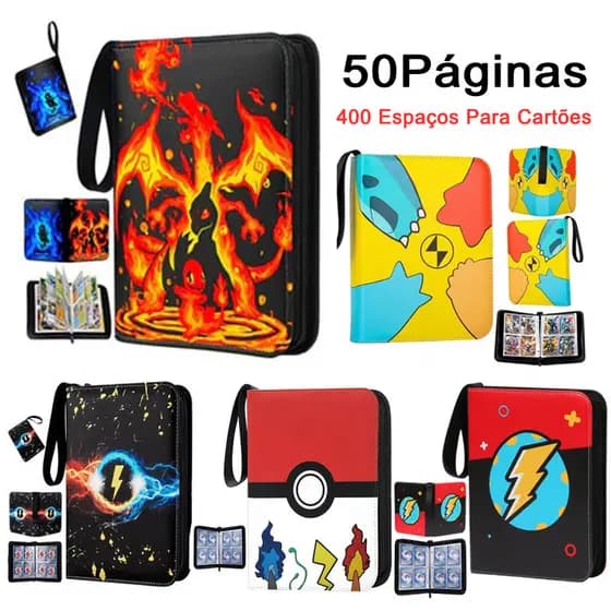 Álbum De Cartas Pokémon Charizard Pikachu Com Zíper 50 Cartões Para 400 Cartões