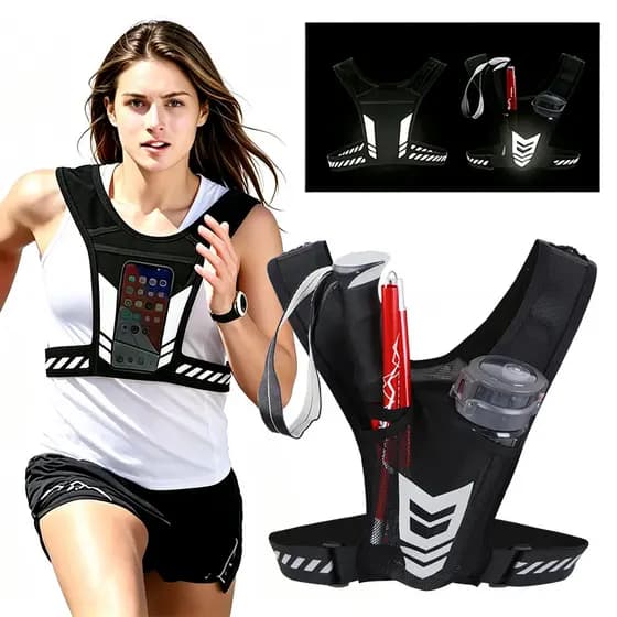 Colete Esportivo Confortável Respirável E Refletivo Com Bolsos Para Telefone E Garrafa De Água Para Corrida E Ciclismo