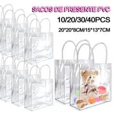 Kit 10/20/30/40 Unidades Reutilize Sacos De Presente De PVC Transparente Para Presentear Pessoalmente