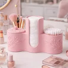 Porta Algodão para Maquiagem + Porta Cotonete – Organizador de Banheiro/Penteadeira decoração para quarto maquiagem