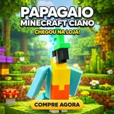 Papagaio Minecraft Ciano Boneco 3D Decorativo Pixelado Geek Gamer Presente InfantilGamer, Presente, Quarto Gamer, montar