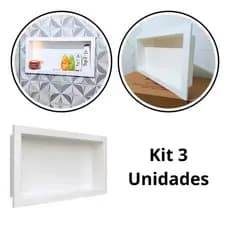Kit 3 Nichos Embutir 32x62 Polímero Brilhante Banheiro Cozinha Nicho Parede Decorativo Organizador Resistente