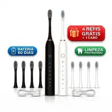 Escova de Dentes Elétrica Sonic - Recarregável + 4 Refis Grátis - IPX7