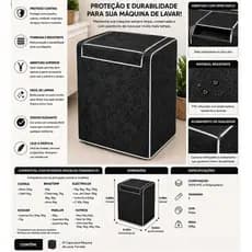 Capa Impermeável Forrada Proteção Máquina Lavar Roupa Abertura Superior Preta