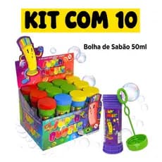 KIT COM 10 BOLHAS DE SABÃO SUPER BUBBLE 50ML ATÓXICO INFANTIL LEMBRANCINHA DE PRESENTE