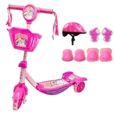Patinete Infantil Menina Musical Com Luzes LED 3 Rodas e Cesta Cestinha do Unicórnio