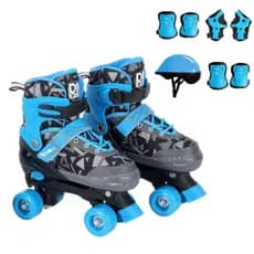 Patins 4 Rodas Infantil Com Kit Proteção Capacete Azul Masculino Menino