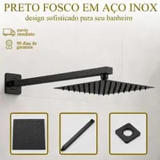Chuveiro Preto Ducha Aço Inox 304 Articulado Quadrado 20X20 Slim Banheiro Piscina Externa