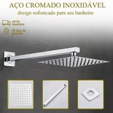 Chuveiro Cromado Ducha Aço Inox 304 Articulado Quadrado 20X20 Slim Banheiro Piscina Externa
