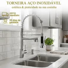 Torneira Inox Dupla Flexivel Gourmet Resistente Cromada Quente e Fria Cozinha Chique