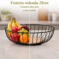 Fruteira de Metal Preto Cozinha Rustica de Ferro e Bambu Café da Manhã Multiuso Organiza Fruta