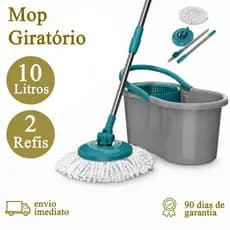 Mop Esfregão Giratório Resistente Centrifuga Lava e Seca 3 em 1 Com Balde  +  2 Refil Microfibra