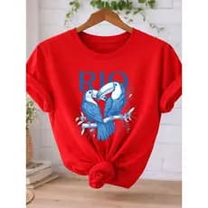 Camiseta Feminina Rio Tropical Araras Azul Estampa Premium Verão Praia Dia a Dia