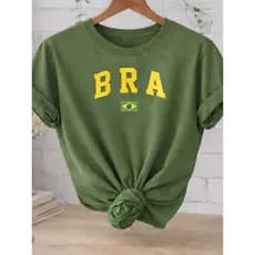 Camiseta Brasil Unissex Amarela Estampa BRA Copa Seleção Casual Algodão Confortável T-Shirt Feminin