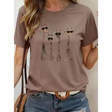 Camiseta Feminina Tendencia Fofa Girafas Descolada Camisa de mulher Muito Macia Tecido Premium T-shirt