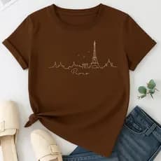 Camiseta T-Shirt Estampa Paris Torre T Shirt  Estilosa Feminina 100% Algodão Moda Casual Linda Fofa