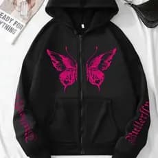 Moletom Com Ziper Borboletas Butterfly Softwear Algodão Confortavel Feminino Versatil