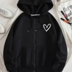 Moletom Feminino Com Ziper Coração Minimalista Fofo Confortavel Algodão Forrado Inverno