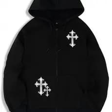 Moletom  Ziper Street  Cruz Religiosa Moda Urbana Streetwear Casual Gótico