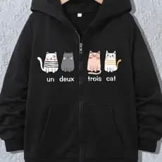 Moletom Ziper Canguru Gatinhos Fofos Cat Friends Tendencia Algodão Confortavel Casual Bolsos