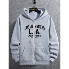 Moletom com Capuz Masculino - Estampa Criativa com Letras e Zíper, com Detalhes em Inglês