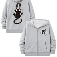Moletom Ziper Estampa Gato Escalando Estilo Tumblr & Pet Lover Divertido Unissex