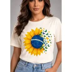 Camiseta do Brasil Feminina T-Shirt Torcedor  Estampa Girassol Brasil