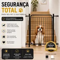 Portão Pet Grade de Proteção Cachorro Segurança Escada Porta Sem Furo Aço Reforçado Largura 69,6 cm aberto