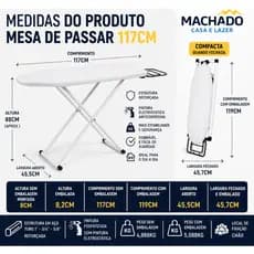 Mesa de Passar Roupa Reforçada 117cm Dobrável Resistente Anticorrosiva Estável Grande Premium
