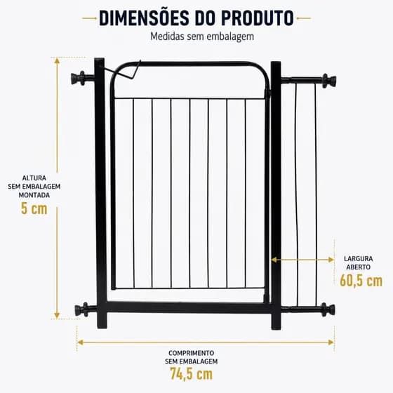 Portão Pet Reforçado para Cães Grade de Segurança para Portas e Escadas em Aço Branco e Preto Largura 60.5cm aberto