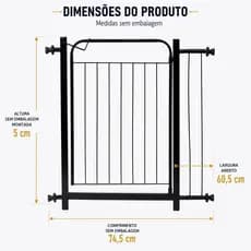 Portão Pet Reforçado para Cães Grade de Segurança para Portas e Escadas em Aço Branco e Preto Largura 60.5cm aberto