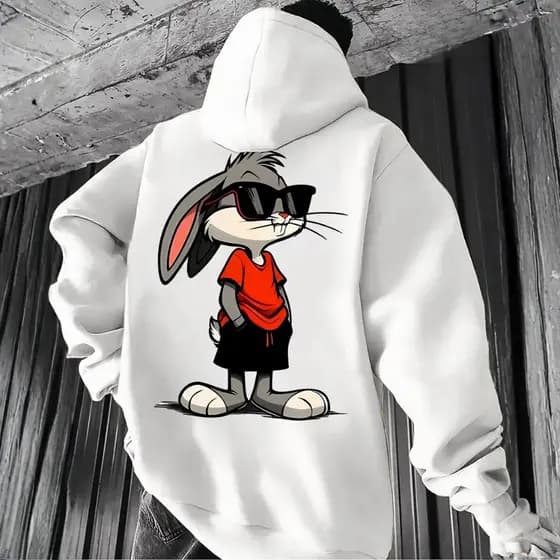Moletom Masculino Streetwear Coelho de Óculos Escuros  Premium Unissex Casaco Canguru Com Capuz
