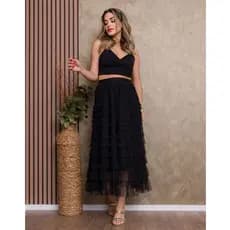 Saia de Tule Moda Feminina Comprida Elegante e Elastica Saia de Babado de Camadas /saias evangélica