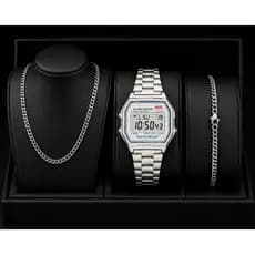 Relógio Digital Masculino + Corrente + Pulseira Kit Completo Luxo