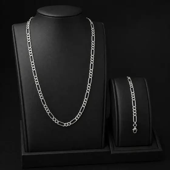 Colar Masculino Corrente 4mm Aço Inoxidável Prata 60cm 70cm Design Marcante Durável com Pulseira