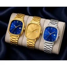 Relógio Feminino Digital A138 Retrô Vintage Quadrado Pulseira Metal Casual Calendário Clássico Slim Dourado