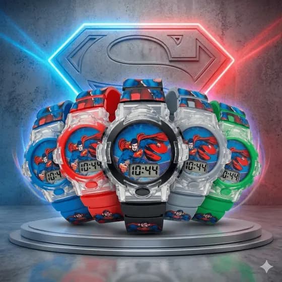 Relógio Musical Infantil Super Homem DC Comics Digital Menino Liga da Justiça Herói Pulseira Silicone