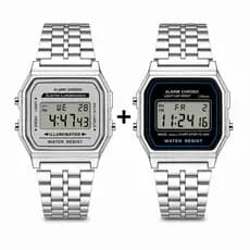 Relógio Digital LED Unissex Prata Masculino Feminino Estilo Retrô Vintage Luxo Pulseira Inox