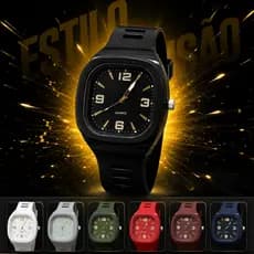Relógio Masculino Casual Preto Quartz Pulseira Silicone Confortável